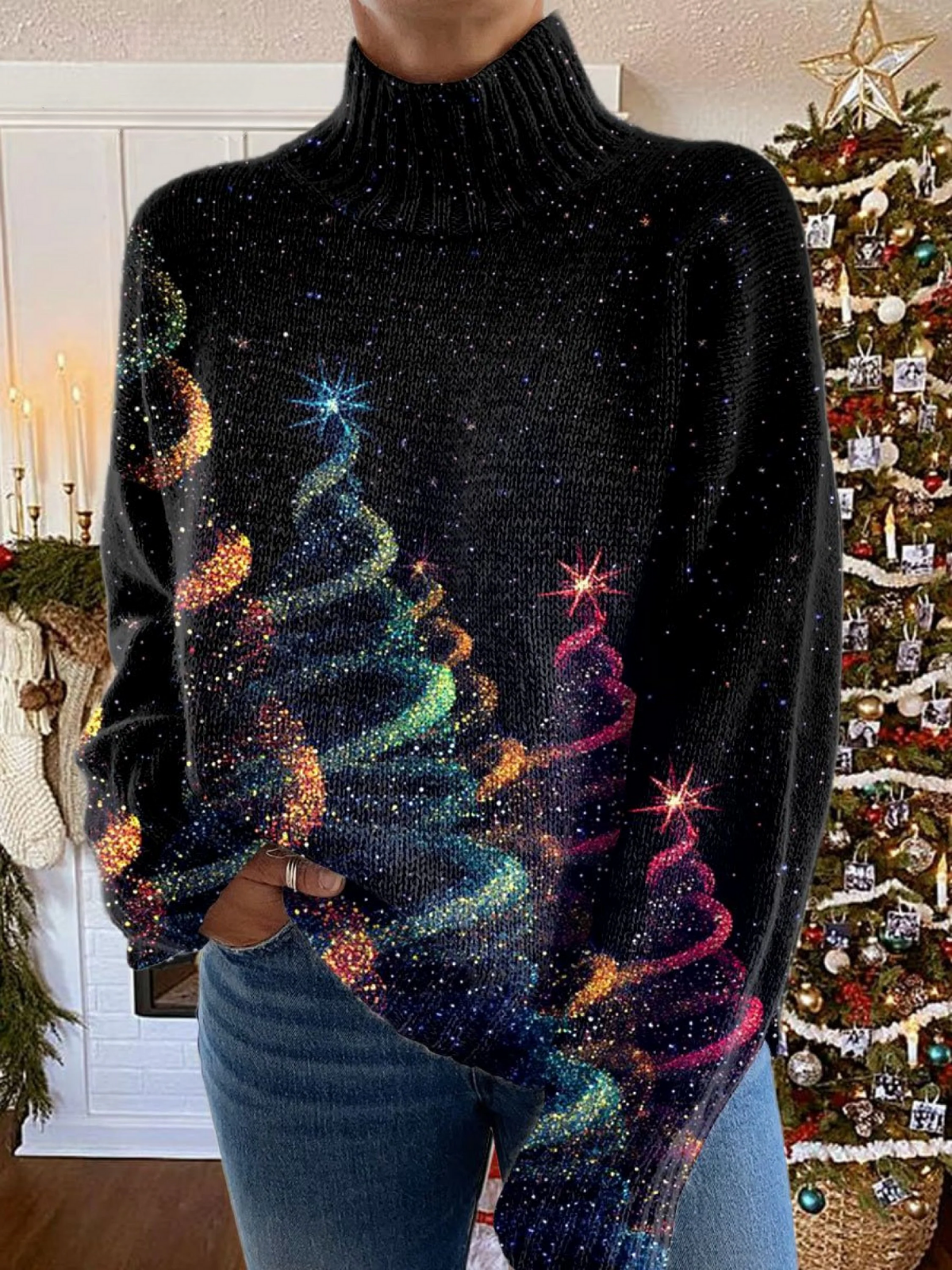 COLLEEN | Jersey Navideño de Cuello Alto con Brillo