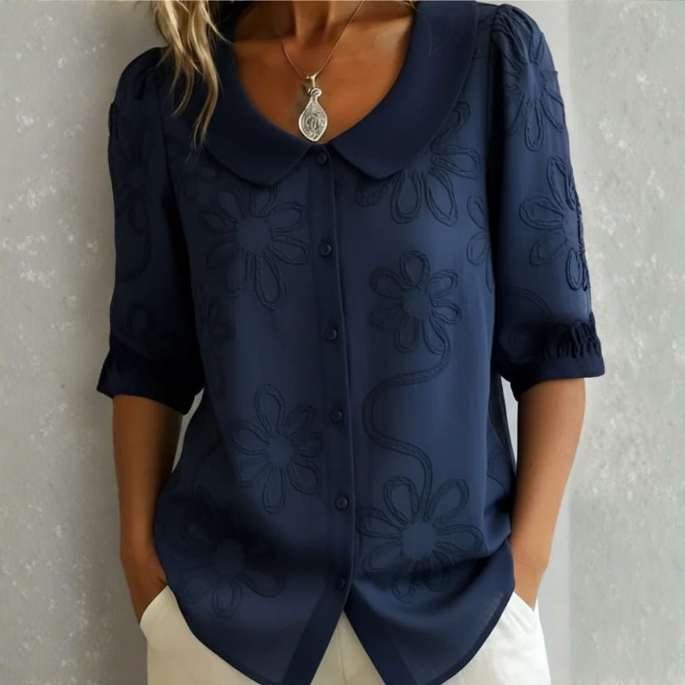 Clotilde™ | Blusa con cuello Peter Pan y bordado floral
