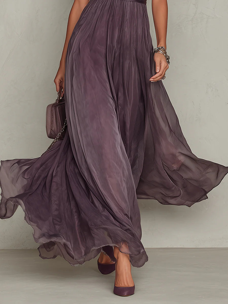 APRIL | Vestido Maxi Morado con Escote Ojo de Cerradura y Encaje