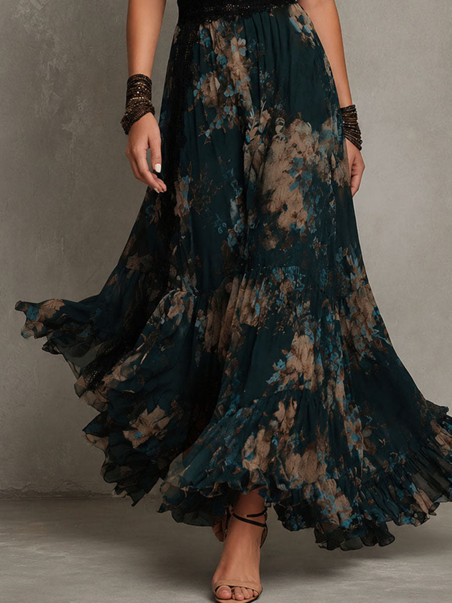AMELIA | Vestido Maxi Floral de Volantes con Encaje