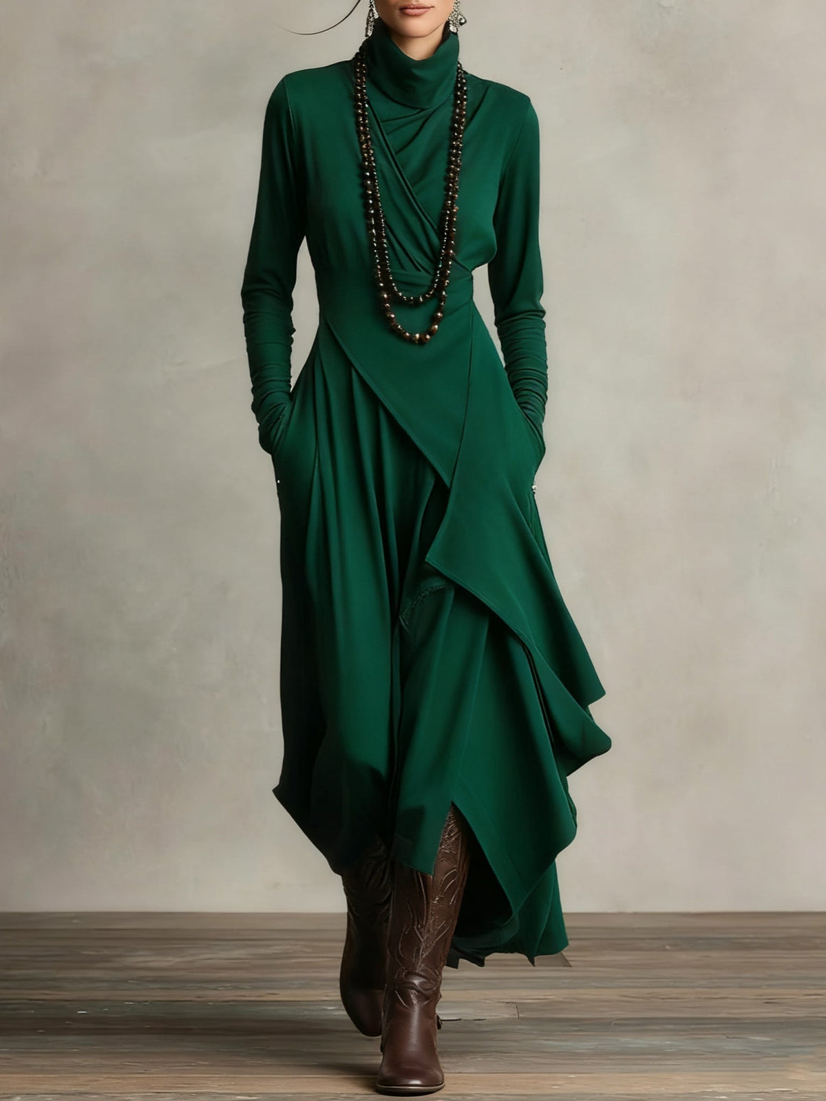 VICTORIA | Vestido Maxi Asimétrico Vintage de Cuello Alto