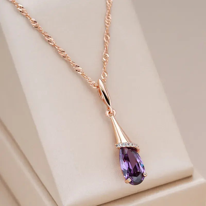 VIOLETA | Collar Elegante Gota de Cristal Violeta