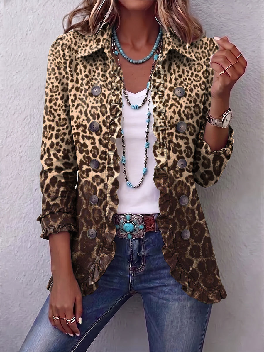 NAVARA | Chaqueta Estampado de Leopardo con Volantes
