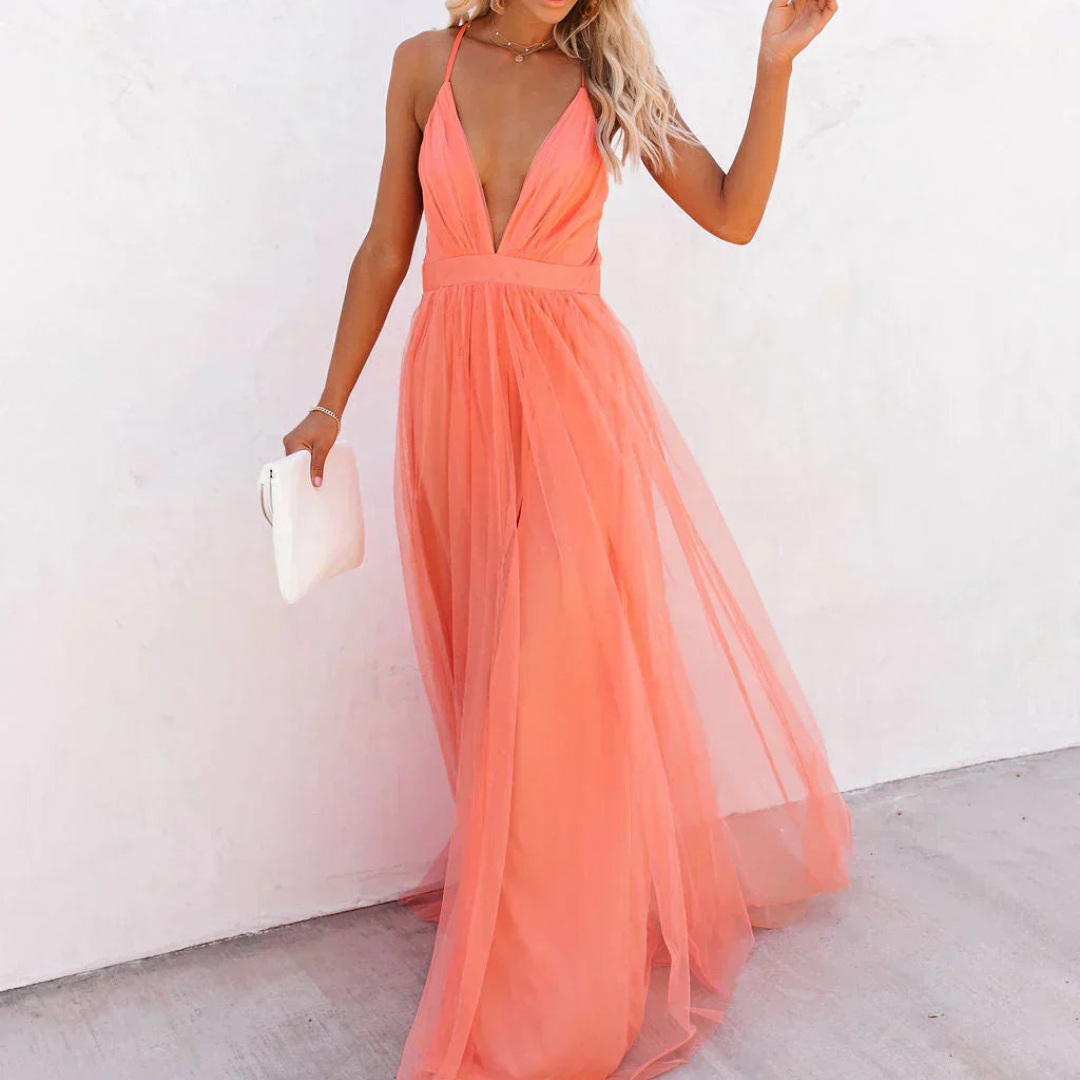 GINEVRA | Maxi Vestido Luz Coral
