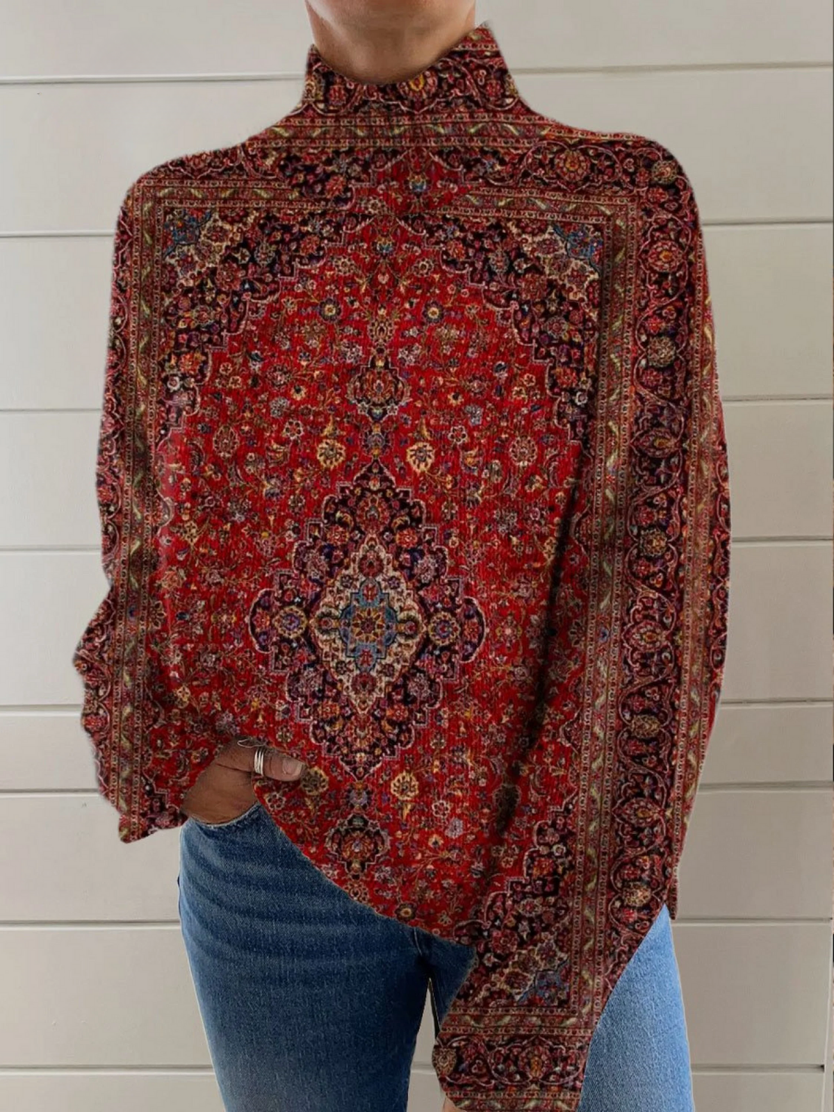 GRACE | Jersey Vintage Estampado de Cuello Alto