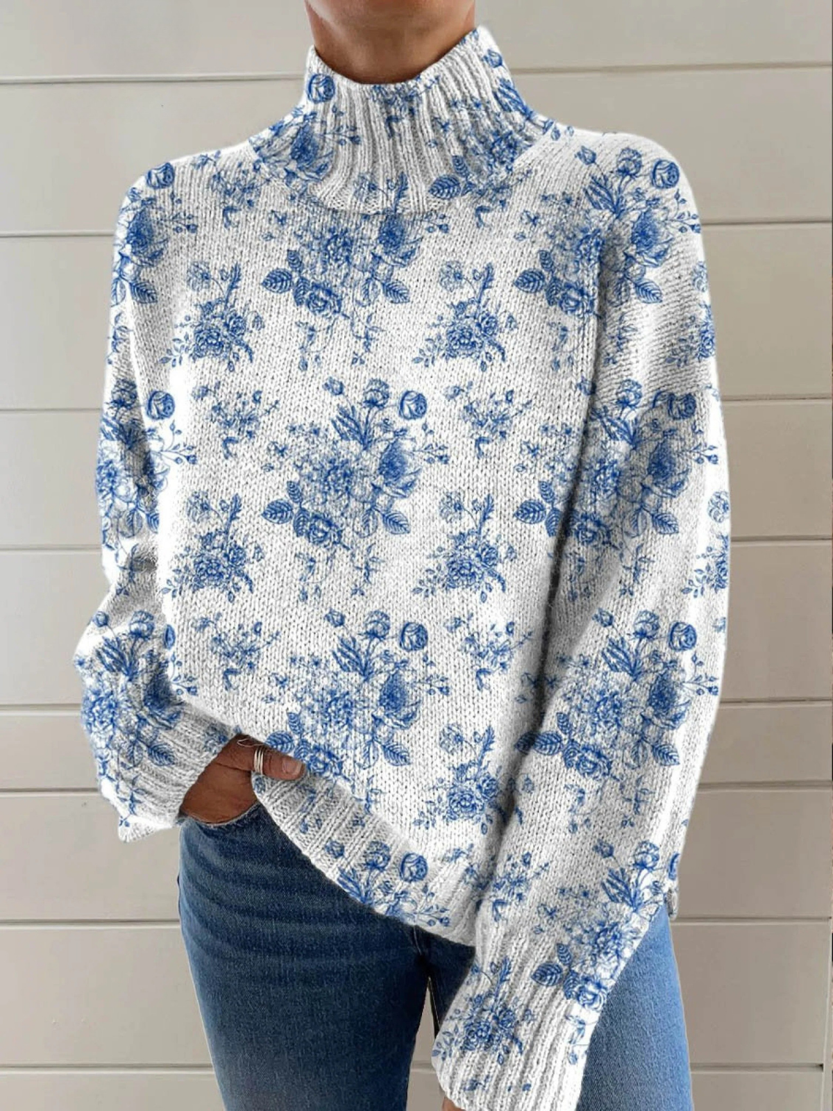 DEIRDRE | Jersey Floral de Cuello Semialto