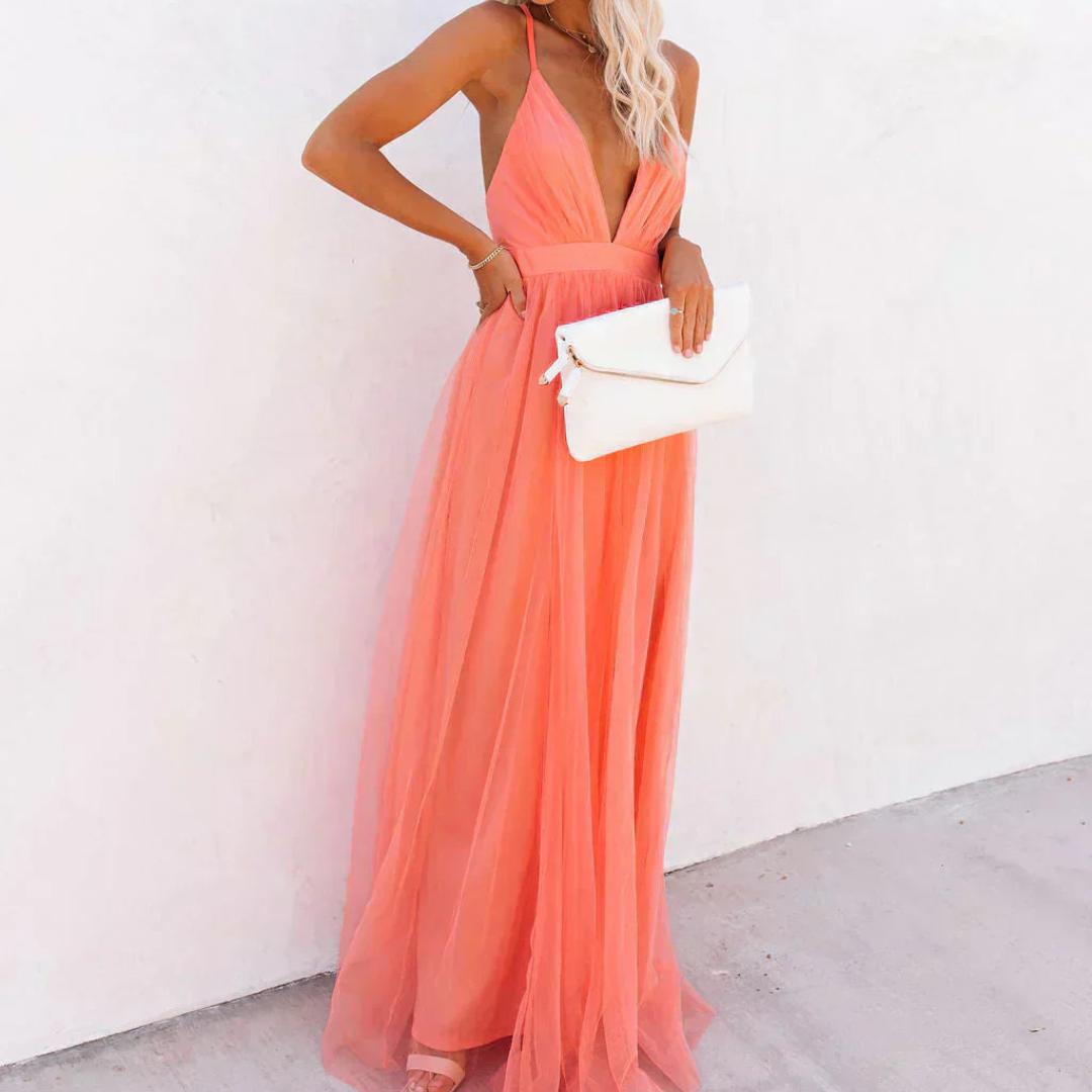 GINEVRA | Maxi Vestido Luz Coral