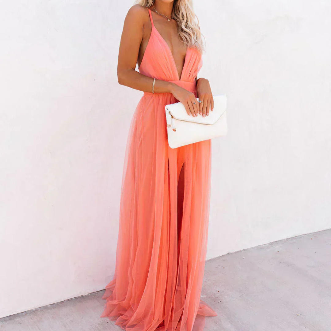 GINEVRA | Maxi Vestido Luz Coral