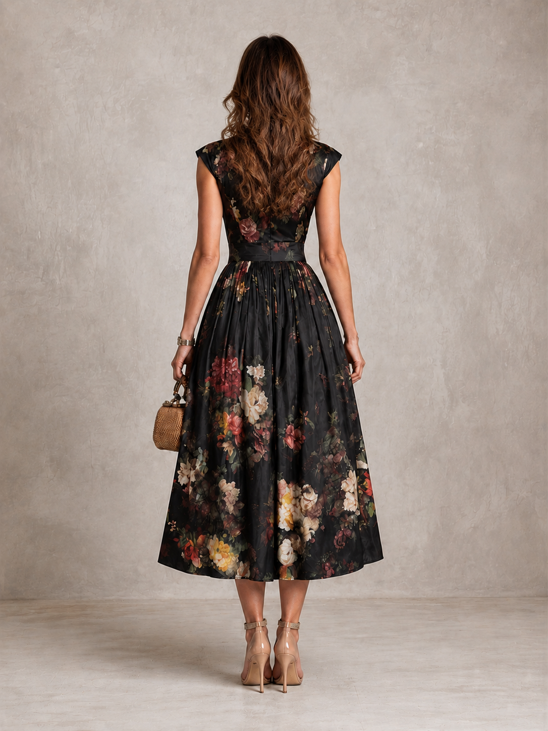 GLORIA | Vestido Midi de Satén Plisado con Escote Ojo de Cerradura