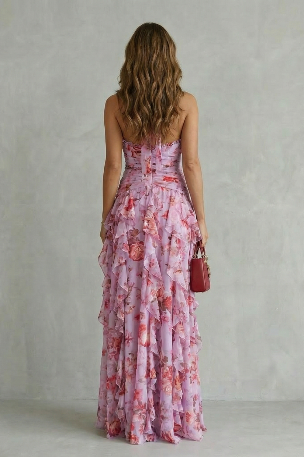 BELLADINA | Romántica Cascada de Rosas, Vestido Largo con Escote Americano