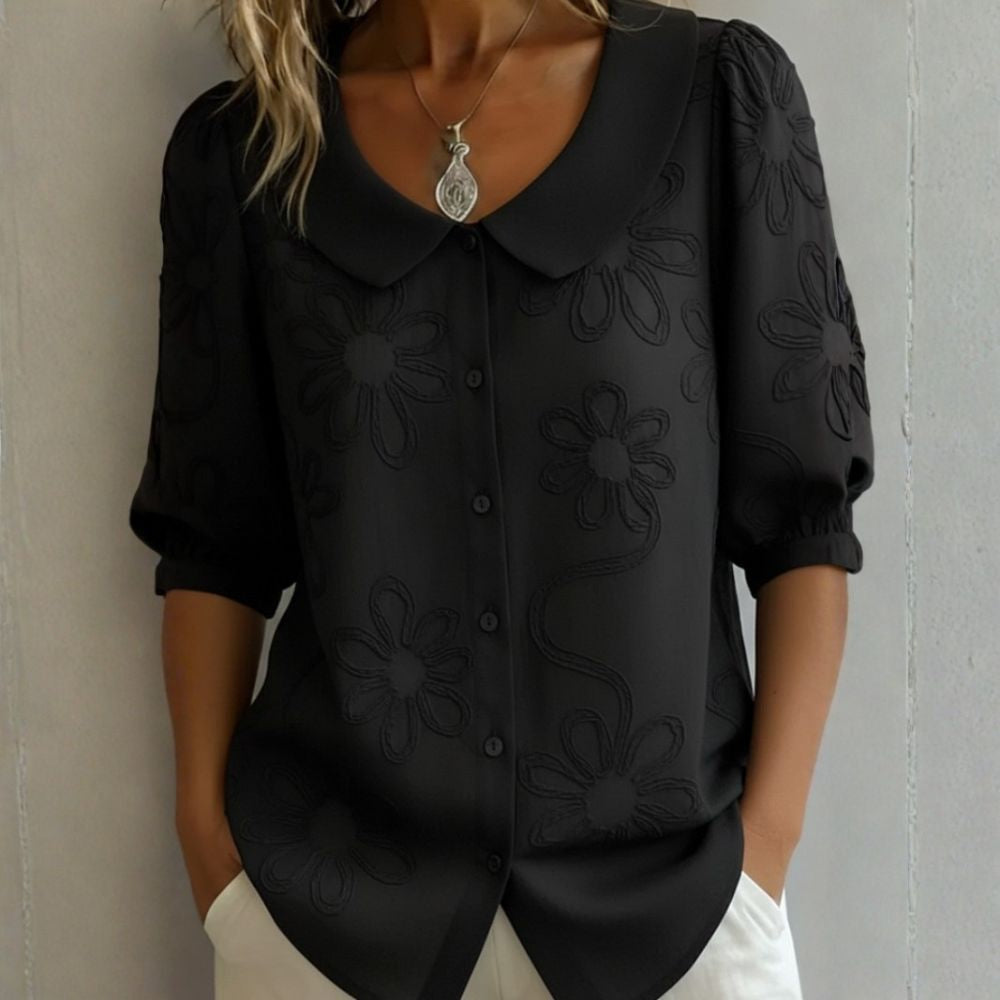 Clotilde™ | Blusa con cuello Peter Pan y bordado floral
