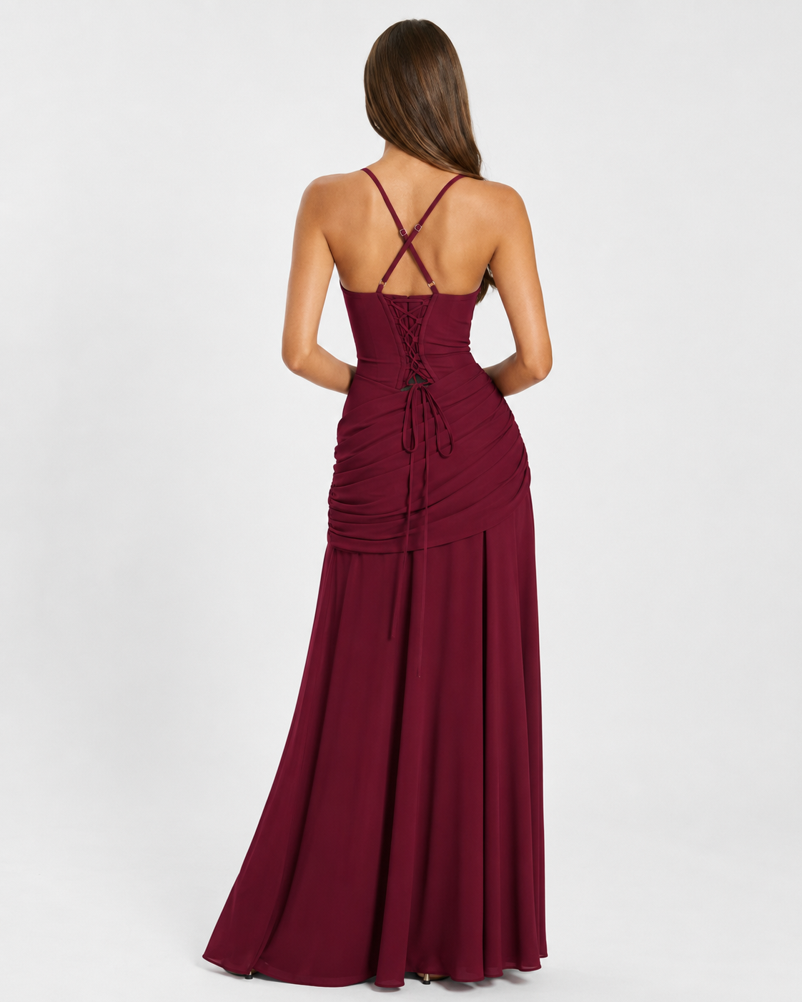 ENIE | Vestido maxi con escote cuadrado fruncido.