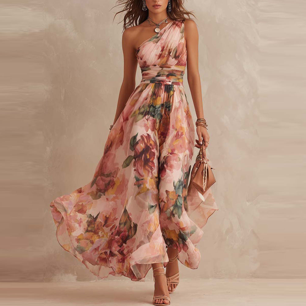ANNALENA | Vestido Floral de Gasa con Un Hombro