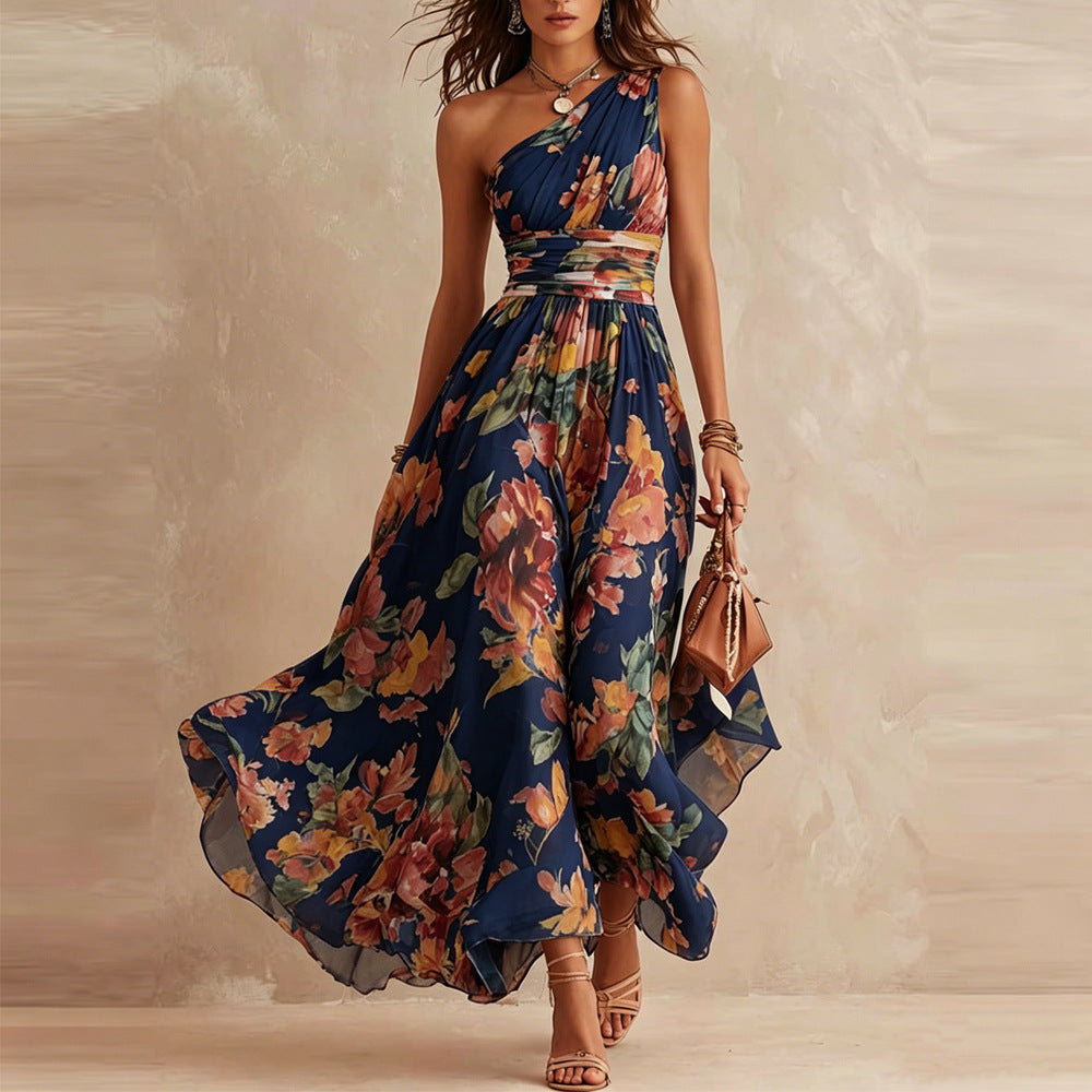 ANNALENA | Vestido Floral de Gasa con Un Hombro