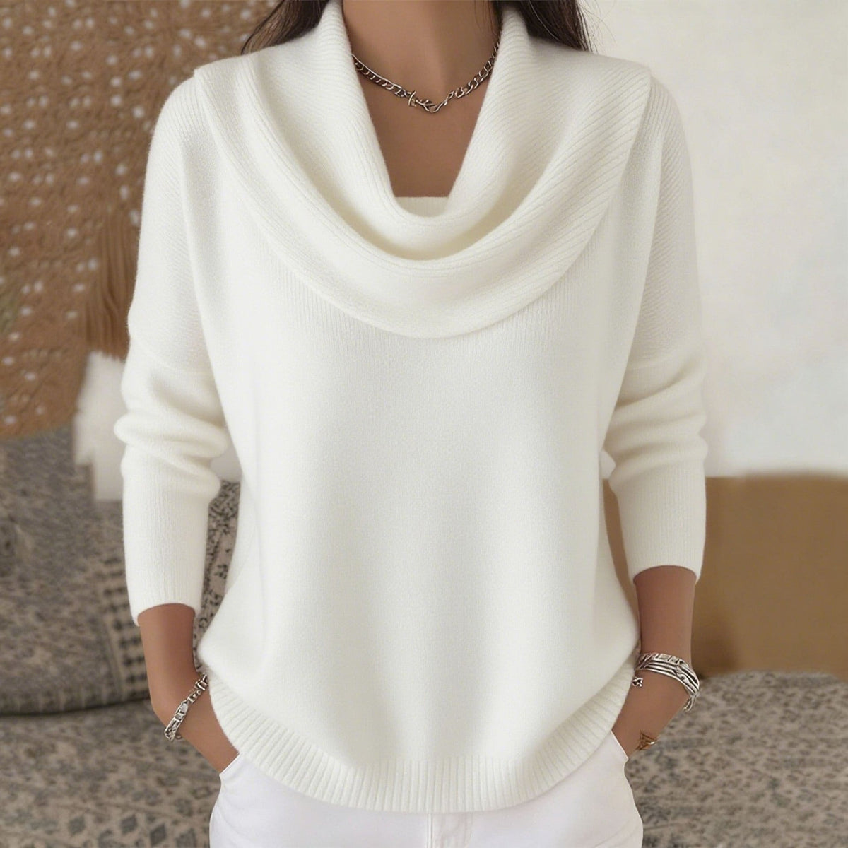 BARBARA | Jersey de Cuello Cisne Drapeado