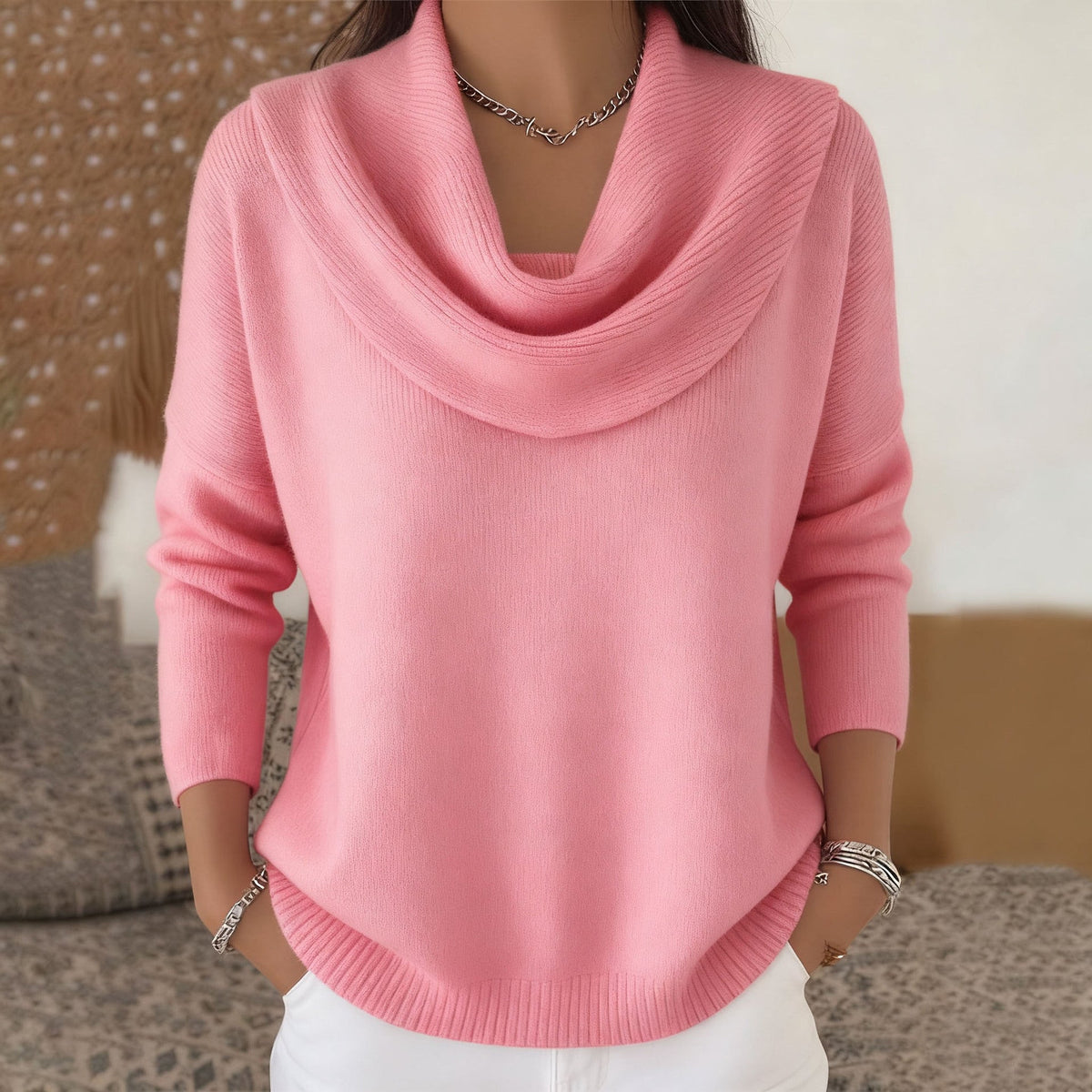 BARBARA | Jersey de Cuello Cisne Drapeado