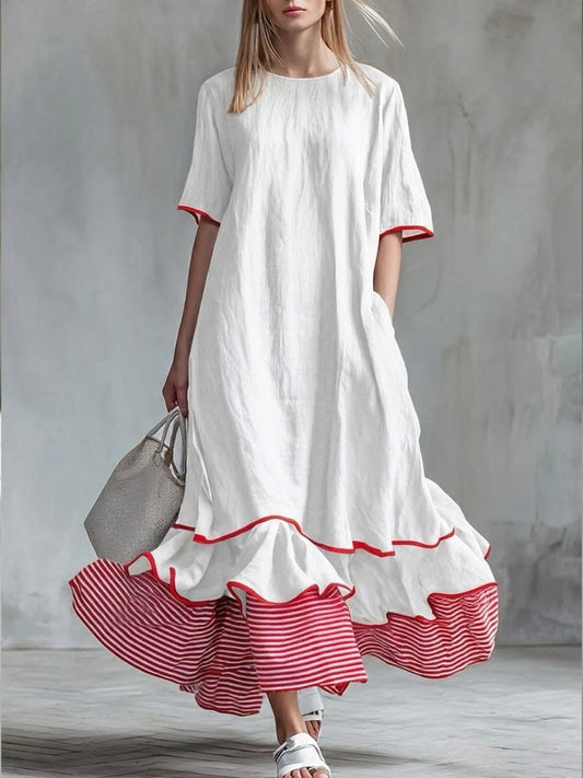 Águeda™ | Vestido Largo de Rayas con Volantes