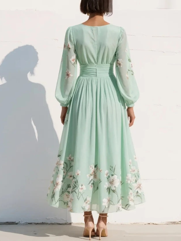 CISELLA | Vestido Midi Floral Verde Claro