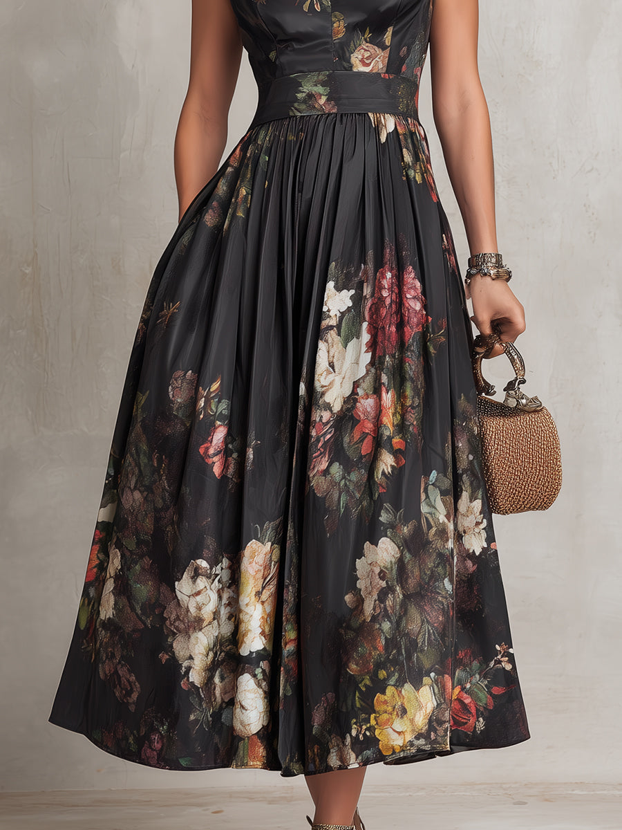 GLORIA | Vestido Midi de Satén Plisado con Escote Ojo de Cerradura