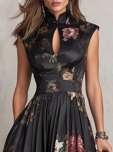 GLORIA | Vestido Midi de Satén Plisado con Escote Ojo de Cerradura