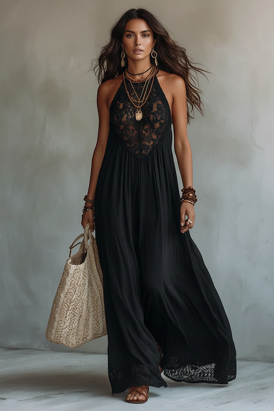 Filomena™ | Vestido Largo Halter con Encaje