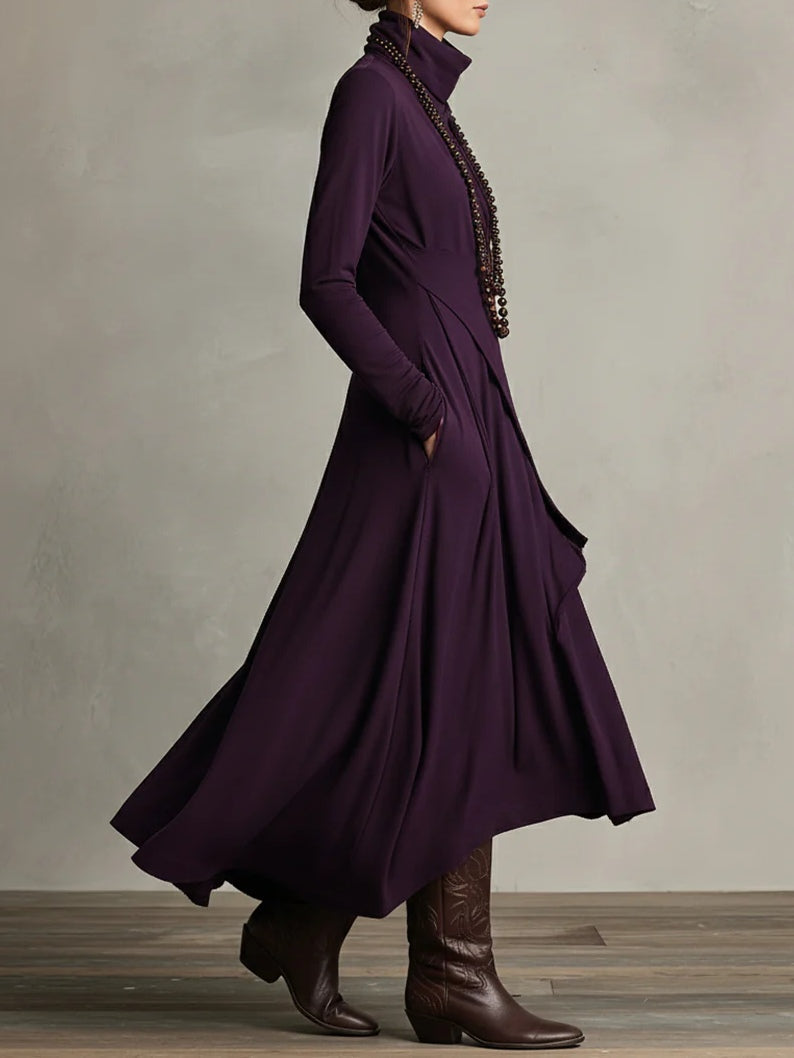 VICTORIA | Vestido Maxi Asimétrico Vintage de Cuello Alto