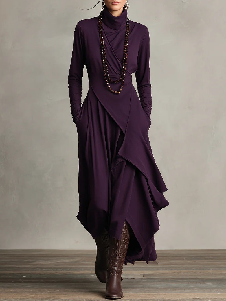 VICTORIA | Vestido Maxi Asimétrico Vintage de Cuello Alto