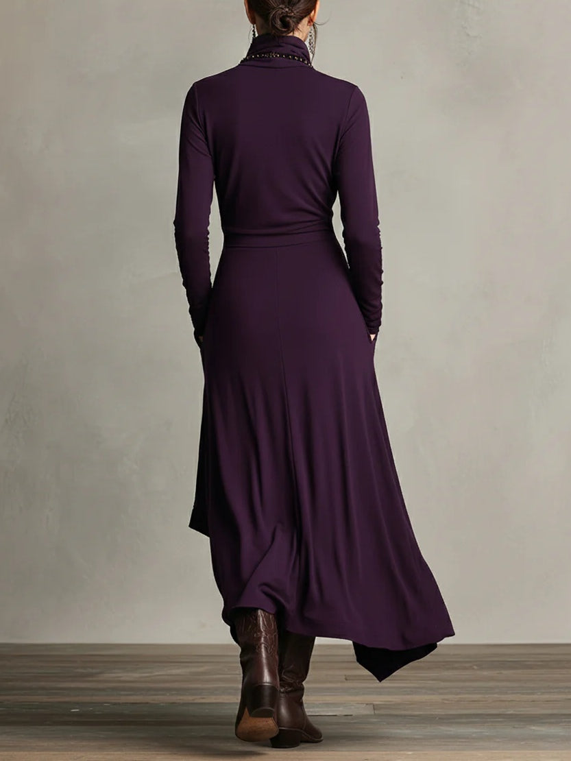 VICTORIA | Vestido Maxi Asimétrico Vintage de Cuello Alto