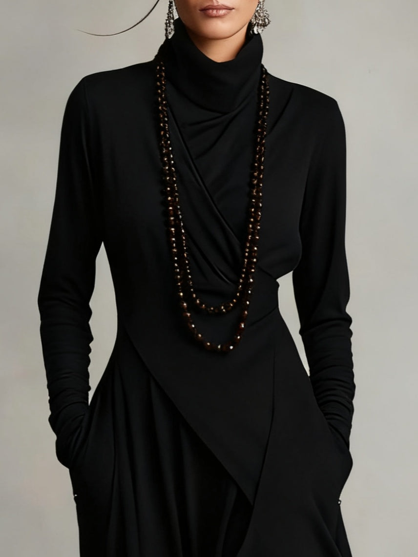 VICTORIA | Vestido Maxi Asimétrico Vintage de Cuello Alto
