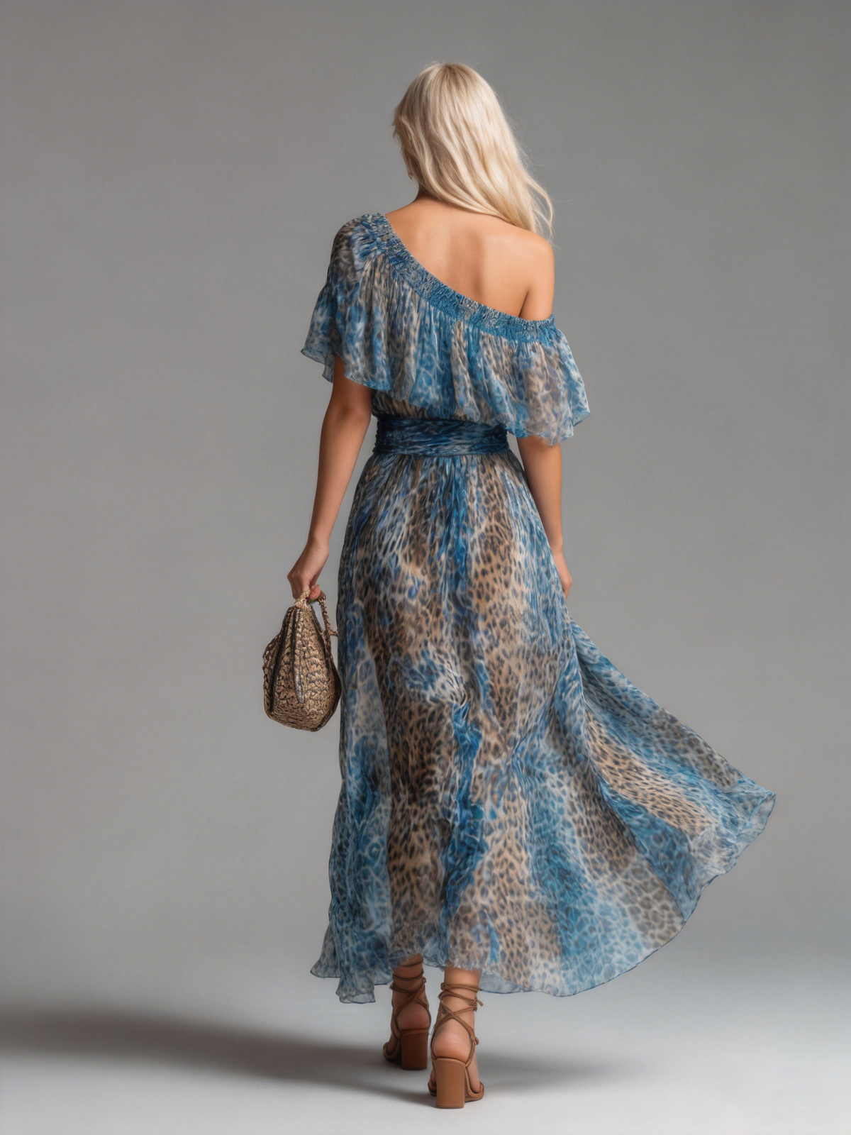 SERAPHINA | Vestido Maxi de Leopardo Asimétrico