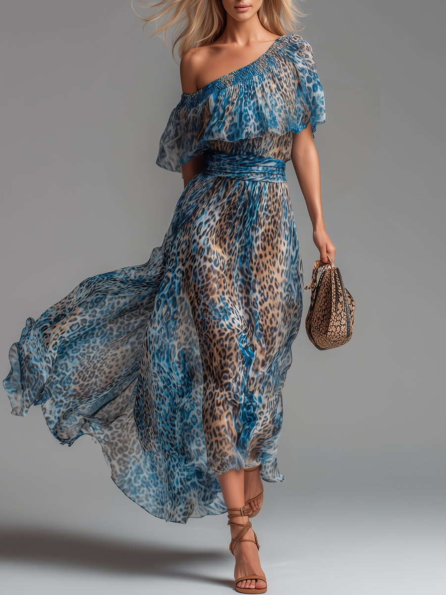 SERAPHINA | Vestido Maxi de Leopardo Asimétrico