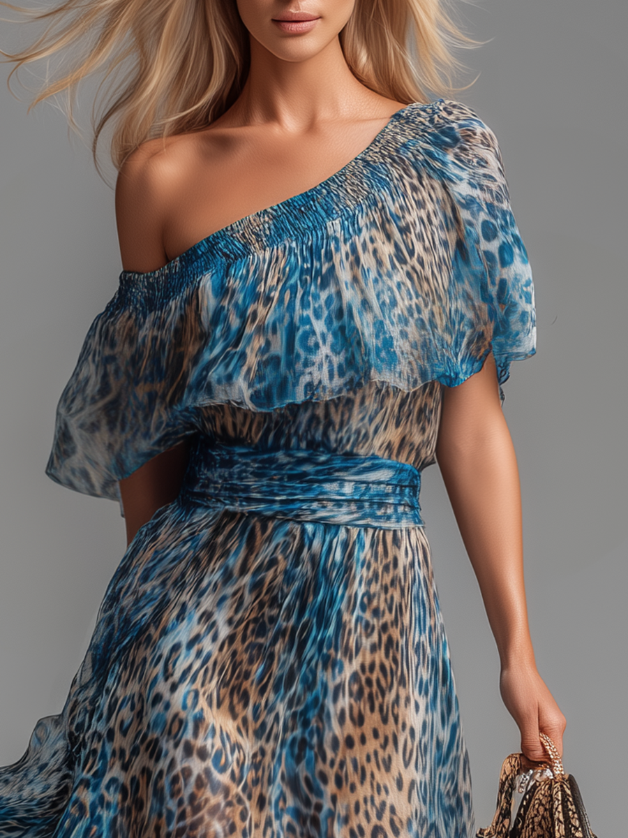 SERAPHINA | Vestido Maxi de Leopardo Asimétrico