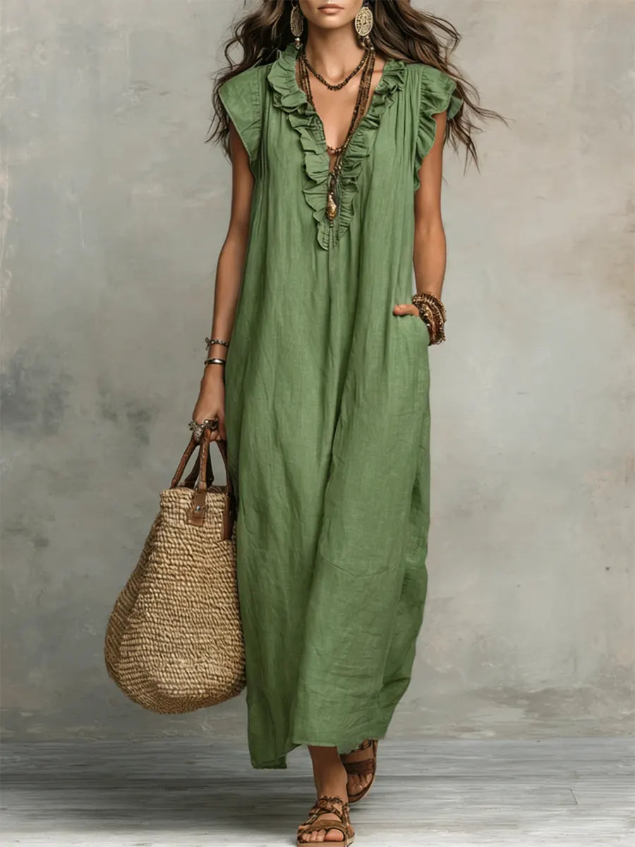 CECILIA | Vestido Maxi Bohemio con Escote en V