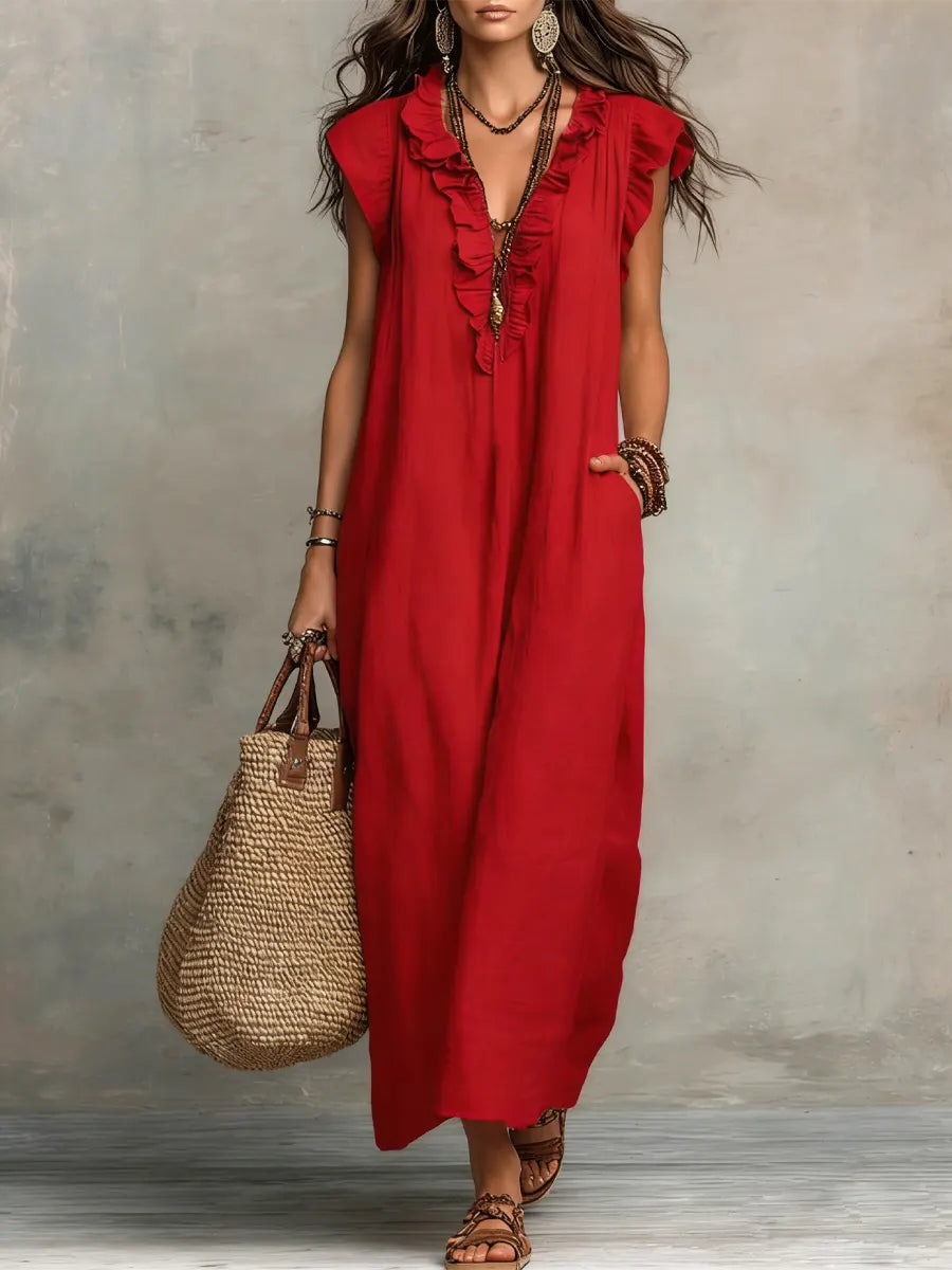 CECILIA | Vestido Maxi Bohemio con Escote en V
