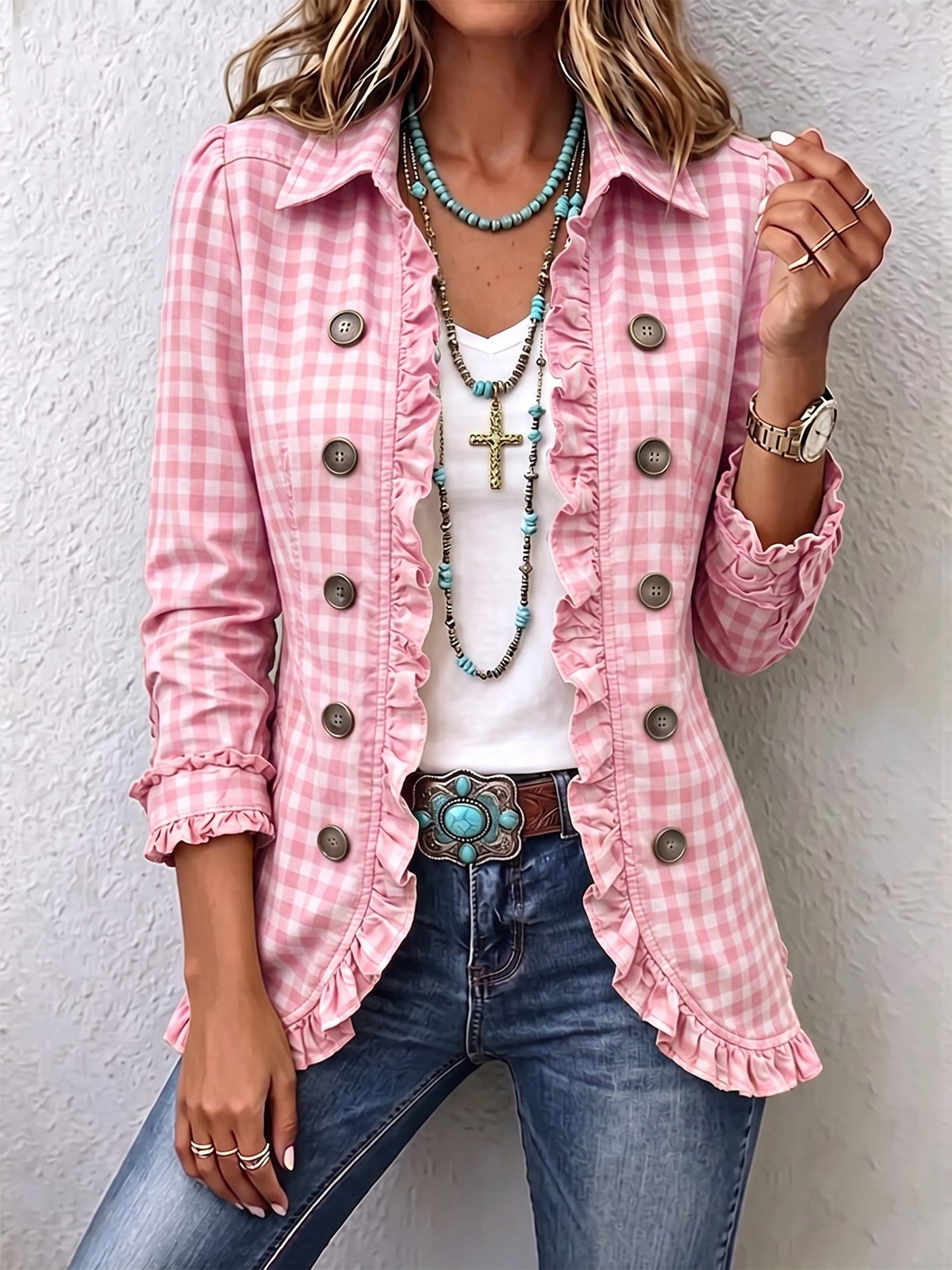 CHARLENE | Chaqueta Vichy con Botones y Volantes