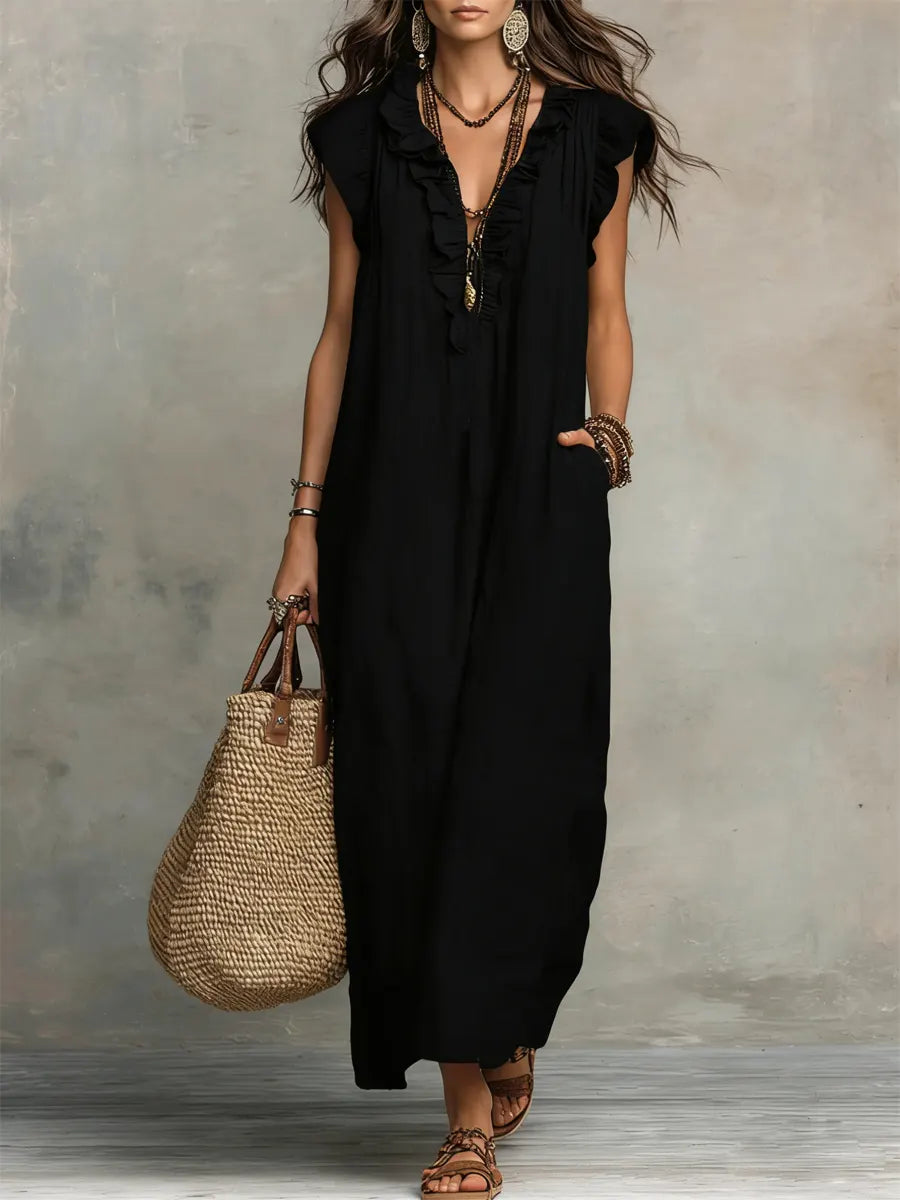 CECILIA | Vestido Maxi Bohemio con Escote en V